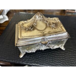 Art Nouveau Silverplated Jewelry Casket with Lock and Key